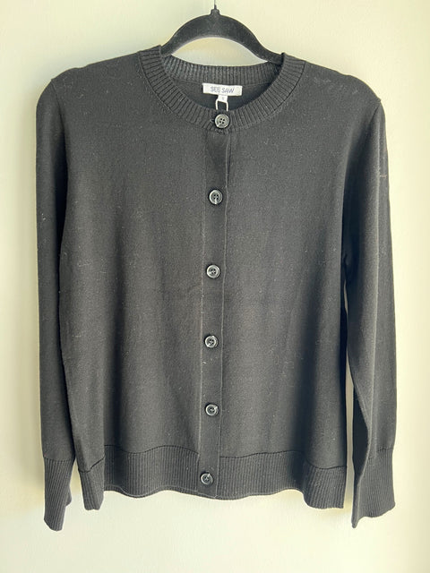 SEE SAW - Black Round Neck Cardigan - SS184