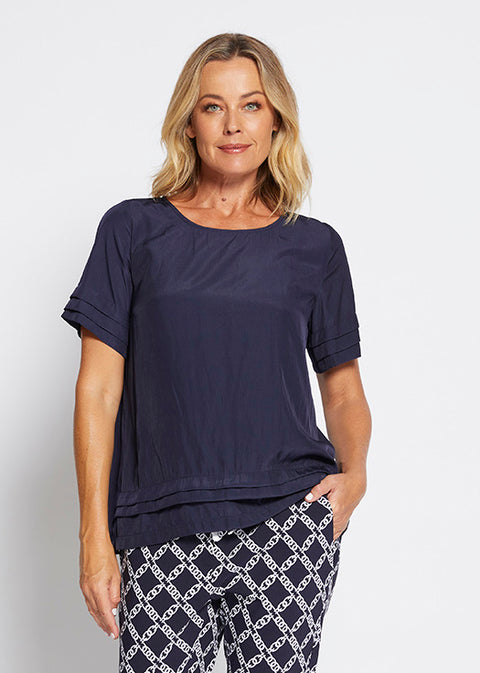 PHILOSOPHY - Ink Pleat Short Sleeve Pleat Top