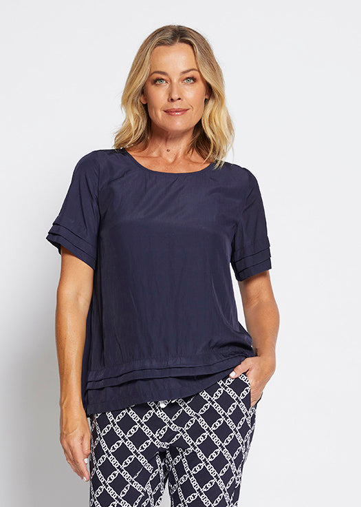 PHILOSOPHY - Ink Pleat Short Sleeve Pleat Top