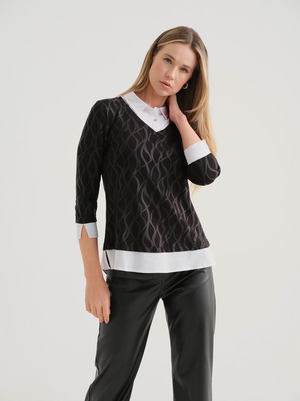 DOLCEZZA - Knit Pullover with Shirt Insert - 74122