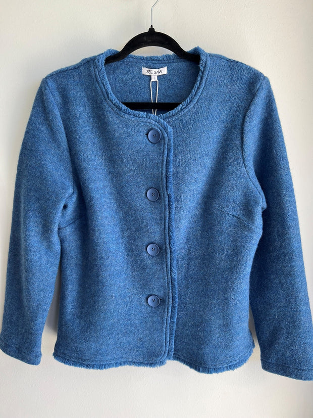 SEE SAW - Denim Boiled Wool Fray Trim Jacket - SS161