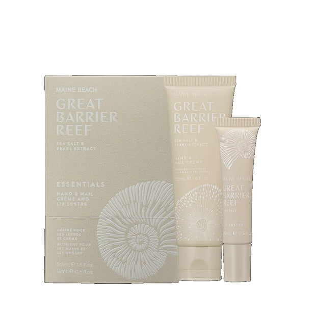 MAINE BEACH - Great Barrier Reef Sea Salt Essential Boxed Set - 15ml Lip Lustre & 50ml Hand & Nail Creme