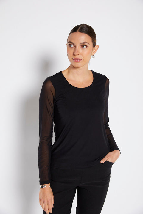 PHILOSOPHY - Black Mesh Long Sleeve Layer Top