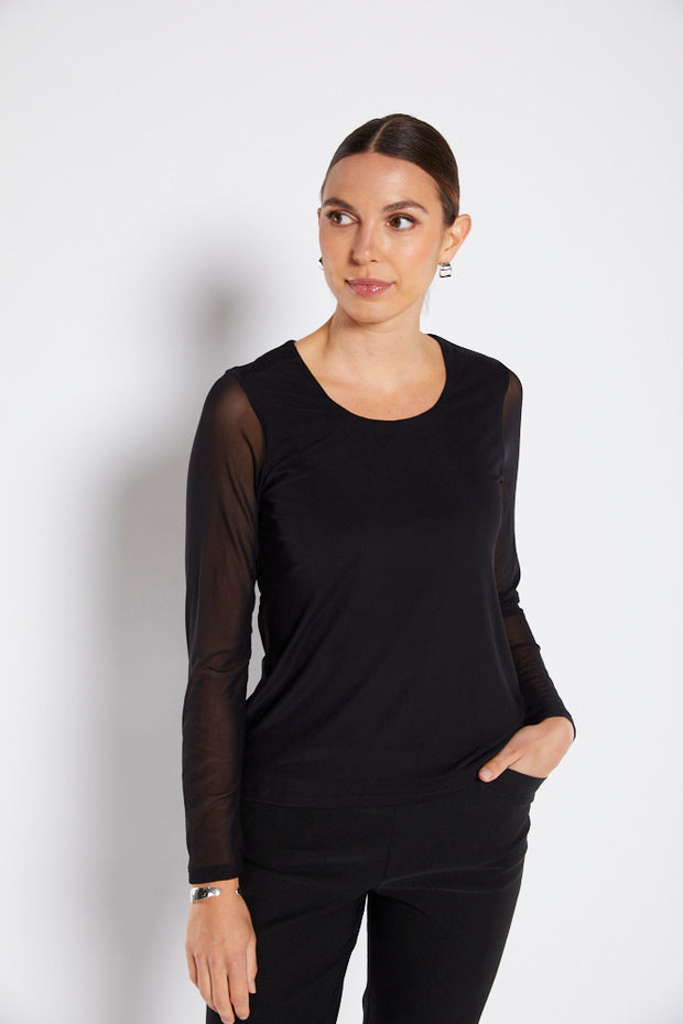 PHILOSOPHY - Black Mesh Long Sleeve Layer Top