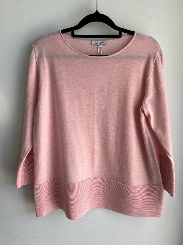 SEE SAW - Pale Pink 7/8 Rib Sleeve Sweater - SS181