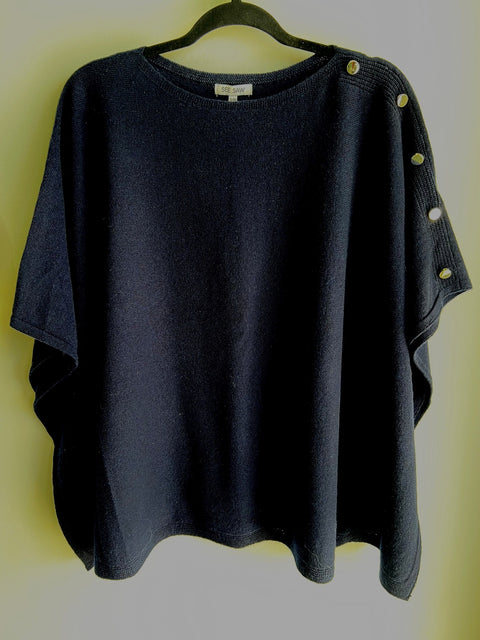 SEE SAW - Navy Wool Poncho with Buttons - SS203