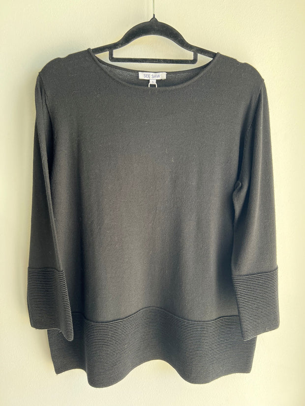 SEE SAW - Black 7/8 Rib Sleeve Sweater - SS181