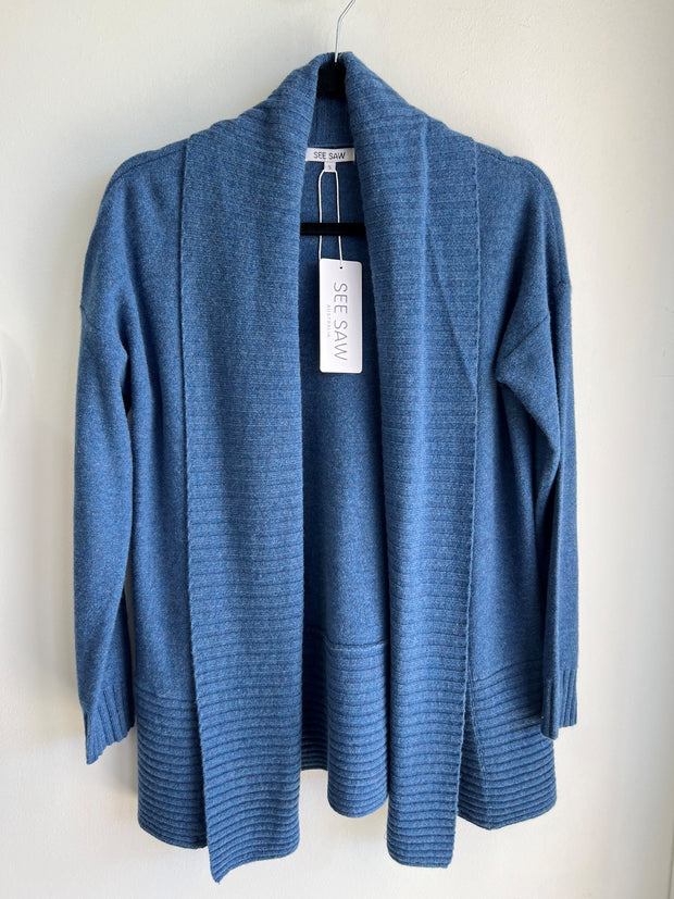 SEE SAW - Denim Rib Shawl Open Cardigan - SS202