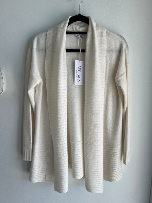 SEE SAW - Cream Rib Shawl Open Cardigan - SS202