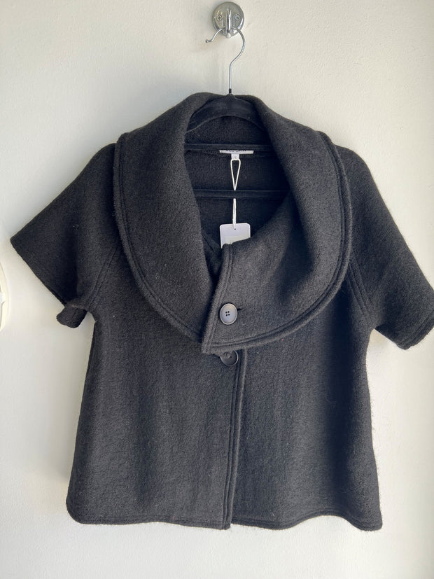 SEE SAW - Black Boiled Wool Collared Crop Coat - SS155