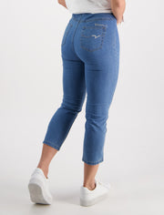 VASSALLI - Light Denim Skinny Leg 7/8 Length Contrast Stitch Denim Pull On - 271CS