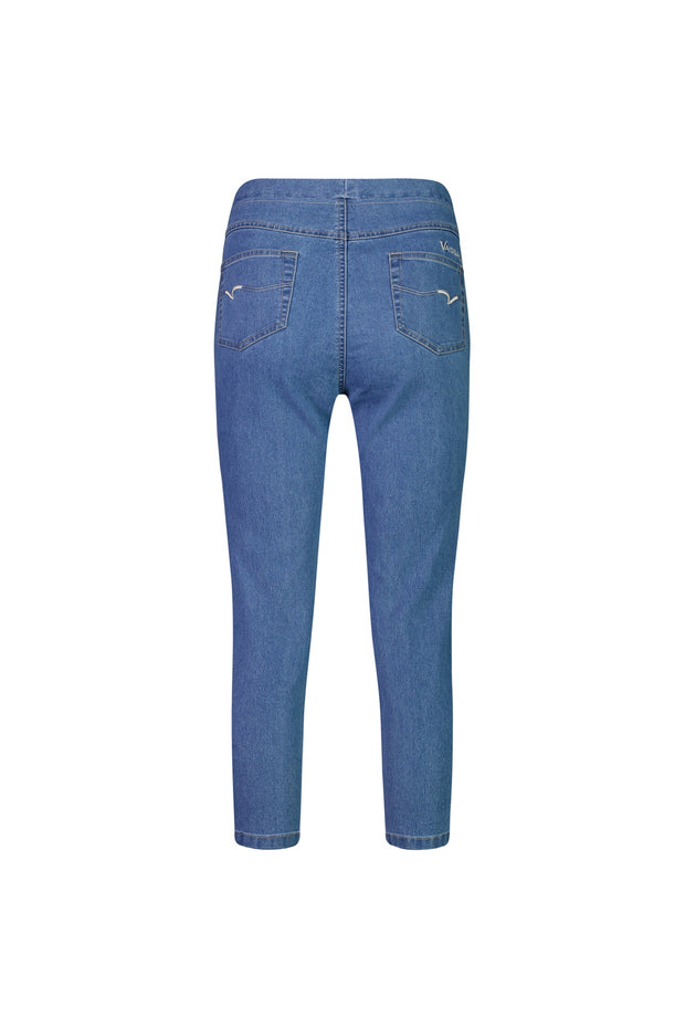 VASSALLI - Light Denim Skinny Leg 7/8 Length Contrast Stitch Denim Pull On - 271CS
