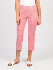 VASSALLI - Red Gingham Printed Slim Leg 7/8 Lightweight Pull On - 274LW