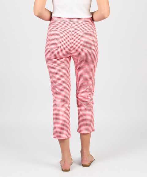 VASSALLI - Red Gingham Printed Slim Leg 7/8 Lightweight Pull On - 274LW