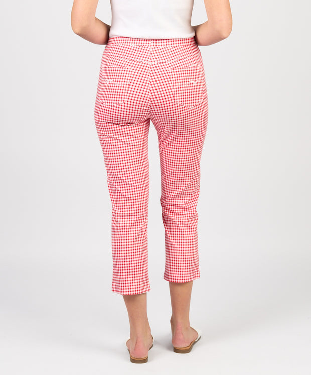 VASSALLI - Red Gingham Printed Slim Leg 7/8 Lightweight Pull On - 274LW