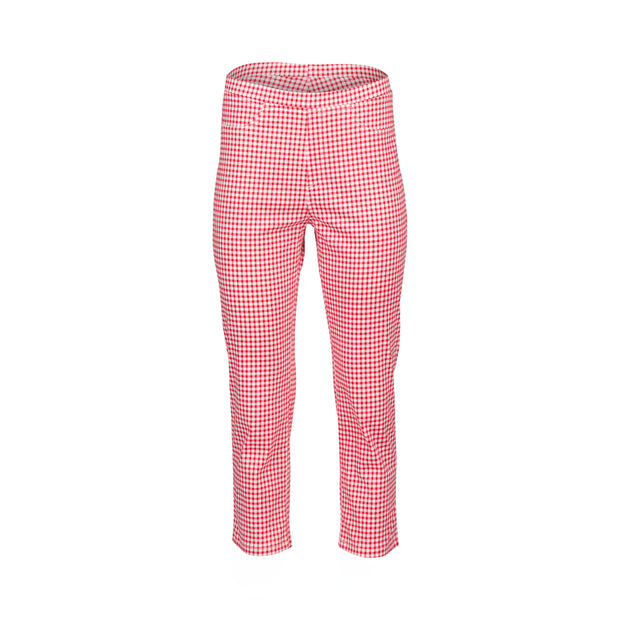 VASSALLI - Red Gingham Printed Slim Leg 7/8 Lightweight Pull On - 274LW