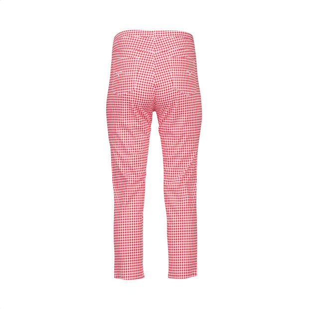 VASSALLI - Red Gingham Printed Slim Leg 7/8 Lightweight Pull On - 274LW
