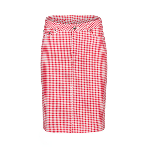 VASSALLI - Red Gingham Printed Lightweight Skirt with Centre Back Vent - 372AV