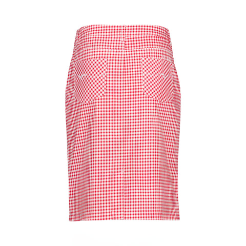 VASSALLI - Red Gingham Printed Lightweight Skirt with Centre Back Vent - 372AV