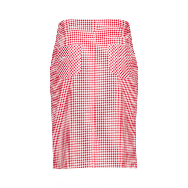 VASSALLI - Red Gingham Printed Lightweight Skirt with Centre Back Vent - 372AV