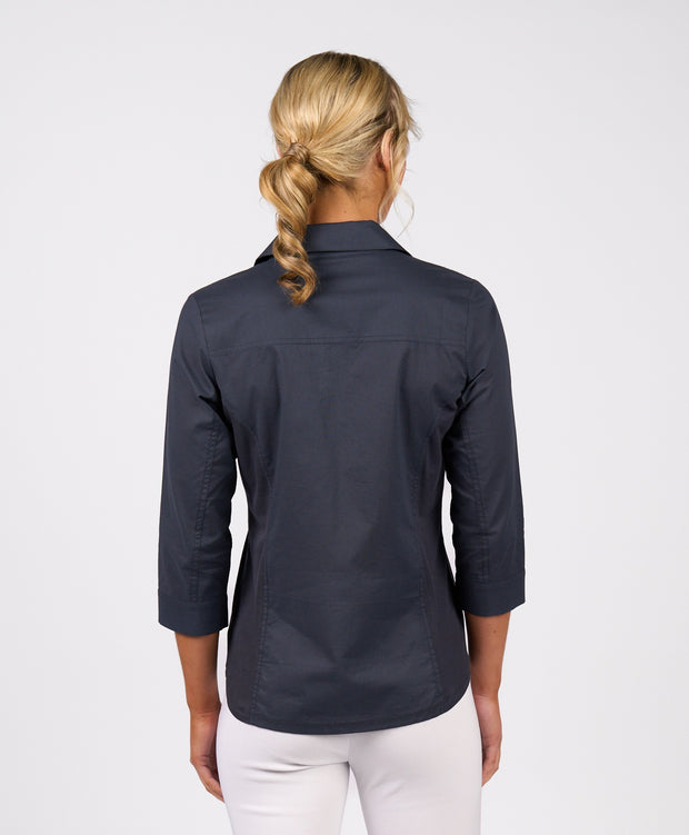 VASSALLI - Ink Plain Button Up Shirt with Rib Panels - 4032