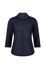 VASSALLI - Ink Plain Button Up Shirt with Rib Panels - 4032