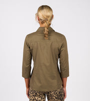VASSALLI - Olive Plain Button Up Shirt with Rib Panels - 4032