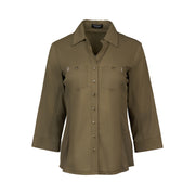 VASSALLI - Olive Plain Button Up Shirt with Rib Panels - 4032