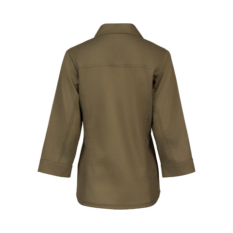 VASSALLI - Olive Plain Button Up Shirt with Rib Panels - 4032