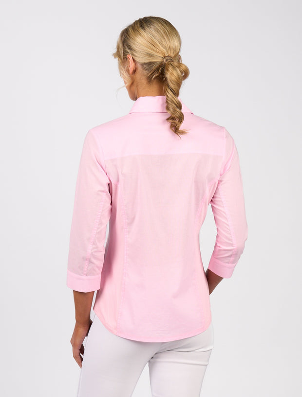 VASSALLI - Soft Pink Plain Button Up Shirt with Rib Panels - 4032