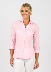 VASSALLI - Soft Pink Plain Button Up Shirt with Rib Panels - 4032