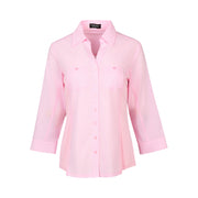 VASSALLI - Soft Pink Plain Button Up Shirt with Rib Panels - 4032