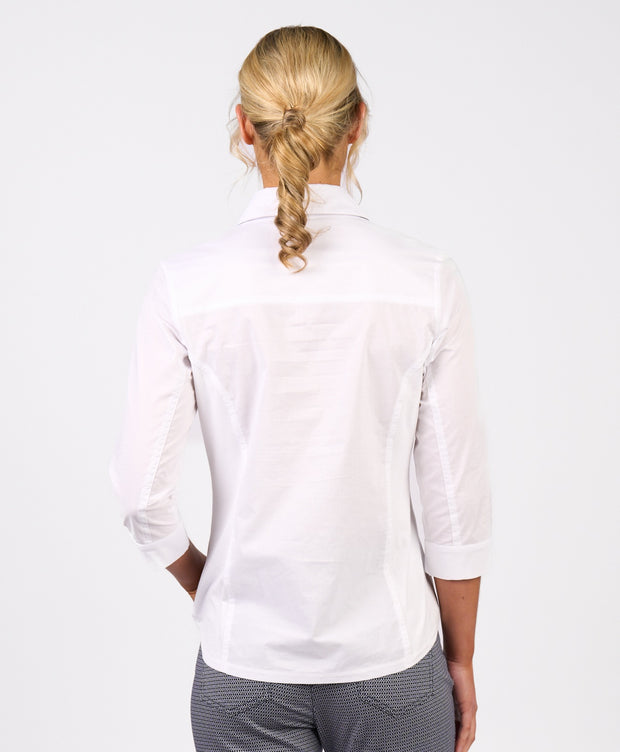 VASSALLI - White Plain Button Up Shirt with Rib Panels - 4032