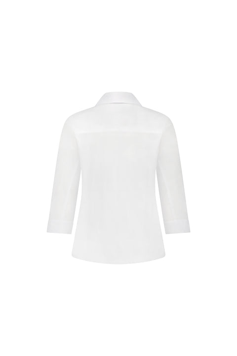 VASSALLI - White Plain Button Up Shirt with Rib Panels - 4032