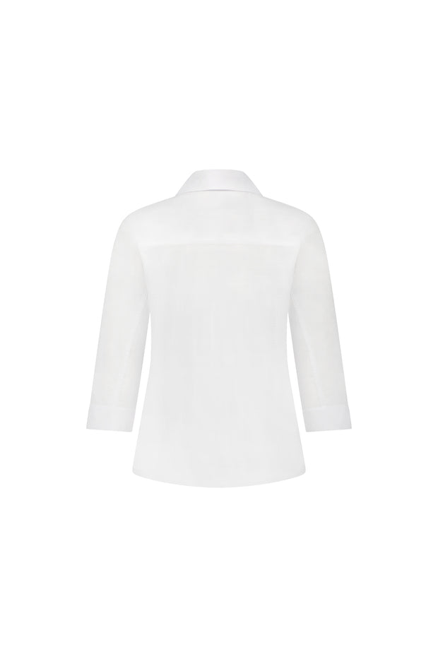 VASSALLI - White Plain Button Up Shirt with Rib Panels - 4032