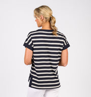 VASSALLI - Ink Stripe Drop Sleeve Top with Stepped Hem - 4363S
