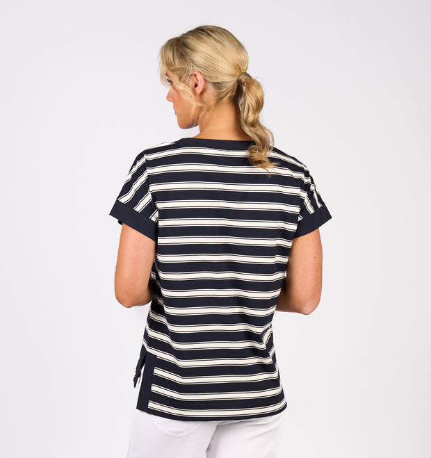 VASSALLI - Ink Stripe Drop Sleeve Top with Stepped Hem - 4363S