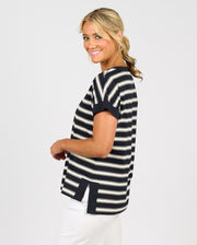 VASSALLI - Ink Stripe Drop Sleeve Top with Stepped Hem - 4363S