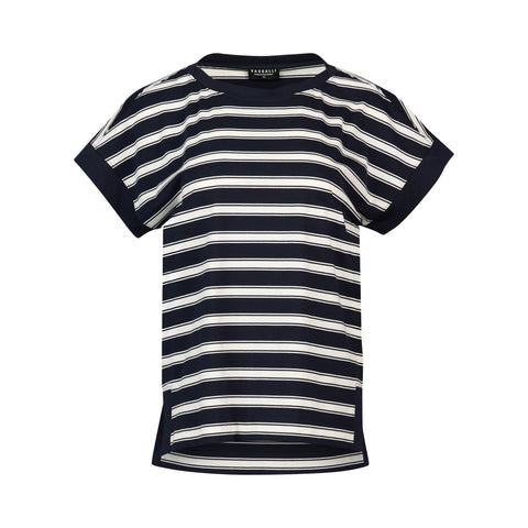 VASSALLI - Ink Stripe Drop Sleeve Top with Stepped Hem - 4363S