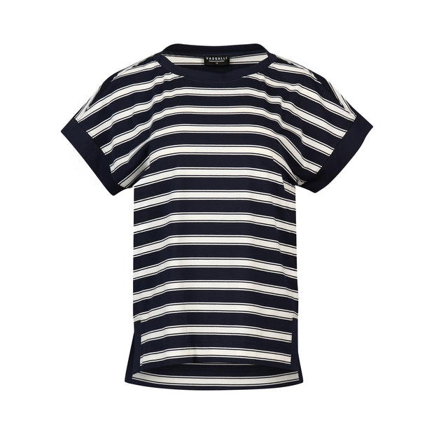 VASSALLI - Ink Stripe Drop Sleeve Top with Stepped Hem - 4363S
