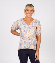 VASSALLI - Amalfi Printed V Neck Top with Floaty Sleeve - 4454P