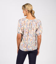 VASSALLI - Amalfi Printed V Neck Top with Floaty Sleeve - 4454P