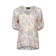 VASSALLI - Amalfi Printed V Neck Top with Floaty Sleeve - 4454P