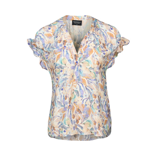 VASSALLI - Amalfi Printed Drop Shoulder Top with Shirring Detail - 4486P