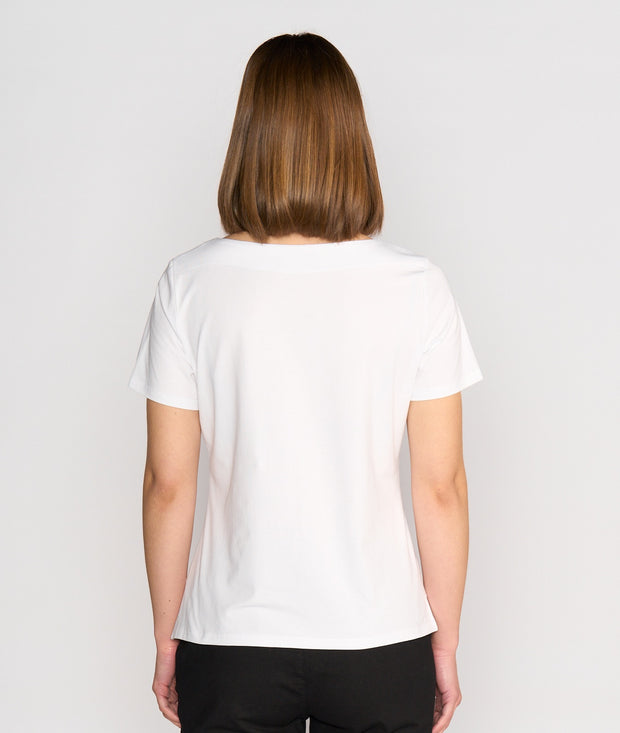 VASSALLI - White Boat Neck Top - 4489