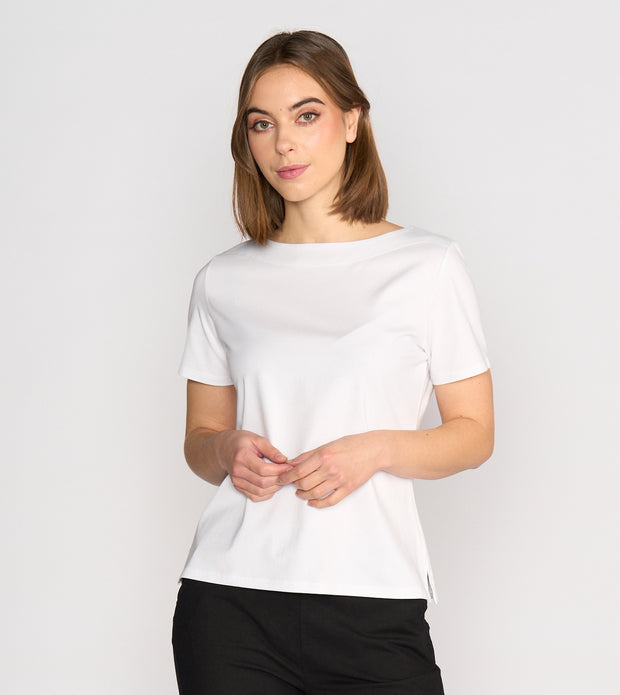 VASSALLI - White Boat Neck Top - 4489
