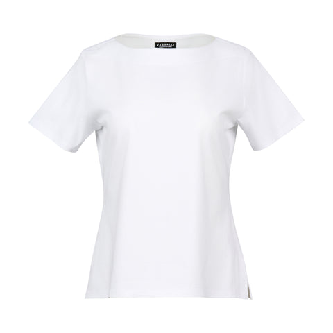 VASSALLI - White Boat Neck Top - 4489