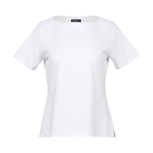 VASSALLI - White Boat Neck Top - 4489