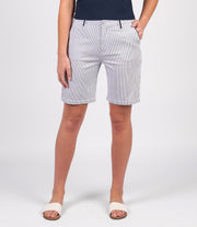 VASSALLI - Ink/White Stripe Slim Leg Above Knee Short with Contrast Trim - 5998
