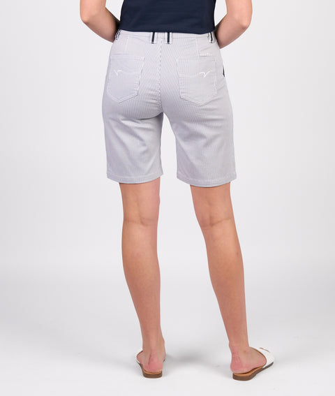 VASSALLI - Ink/White Stripe Slim Leg Above Knee Short with Contrast Trim - 5998